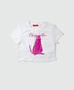 PASPARTU Pink Cat Crop Short Sleeve Tee White