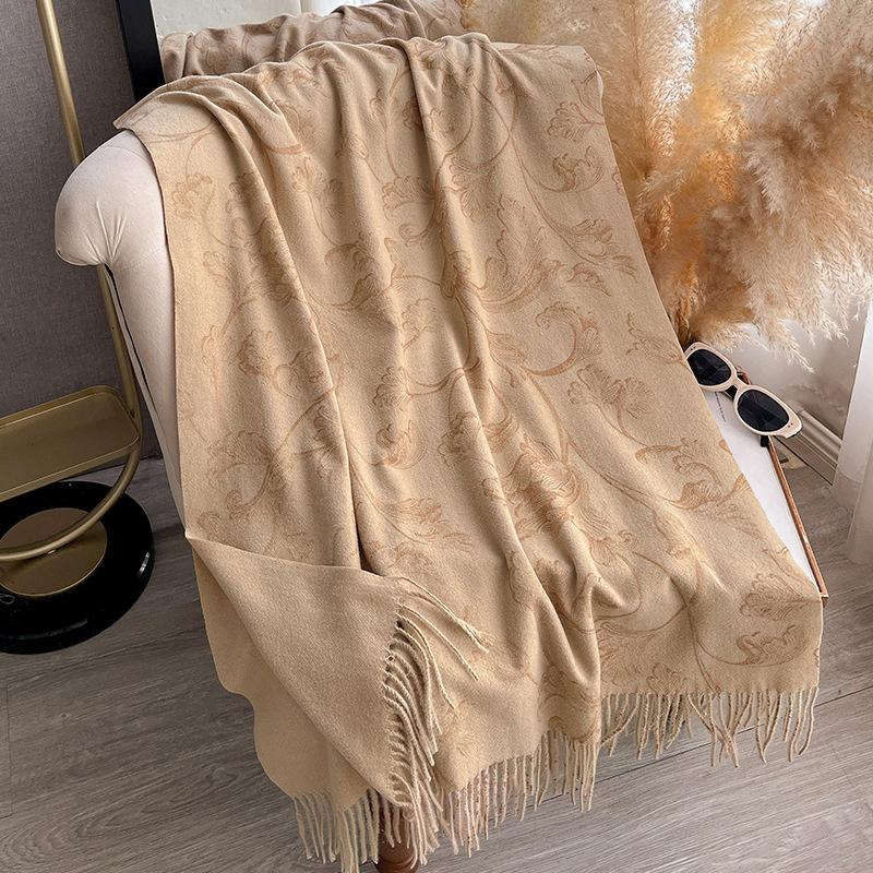 Autumn and Winter Thick Warm Scarf, Classical European Gilded Floral Shawl, Tassel Hot Stamping Shawl, Women's Scarf