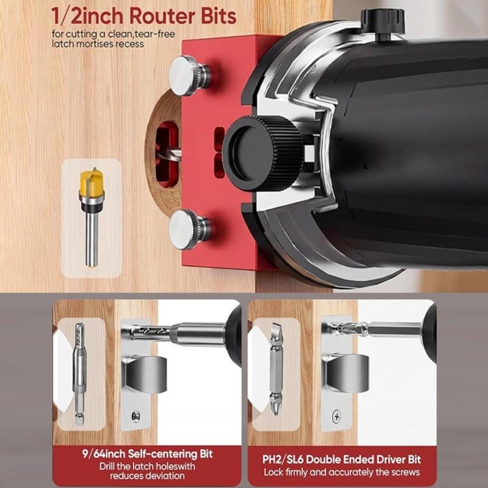 Aluminum Alloy Bolt Mortise Installation Kit High Accuracy Red Door Bolt Template Kit Wear-resistant Durable Bolt Mounting Kit
