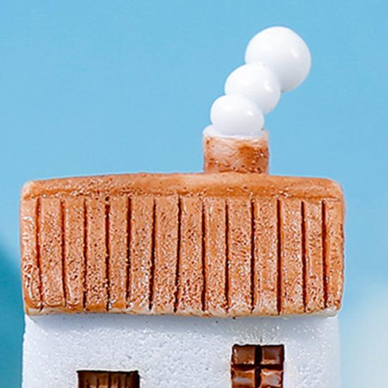 Miniature Resin Houses for Fairy Garden 2Pcs Mini Chimneyed Cottage Figurines, Rural House Building Ornaments DIY Micro Landscape Accessories