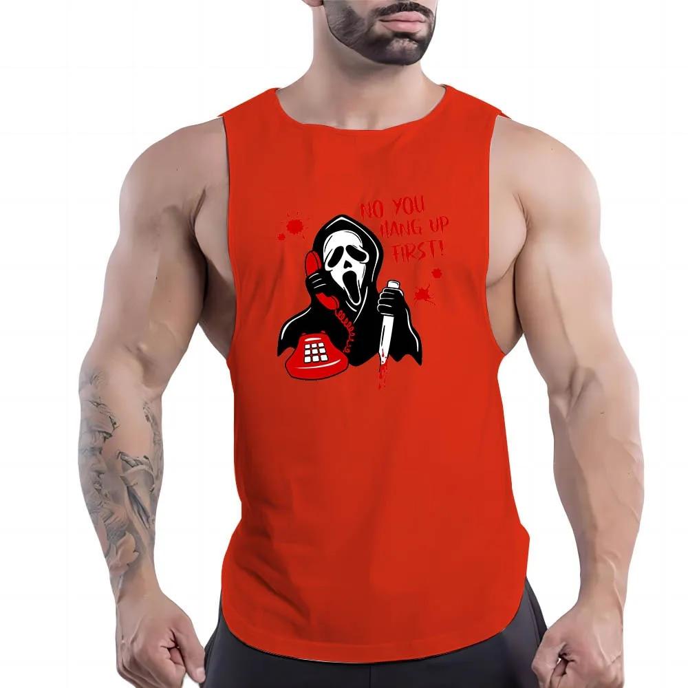 Sommer Herren Fitness Outdoor Sport Rundhalsweste Totenkopfmuster 2D Gedruckt Jugend Trend Atmungsaktives Ärmelloses Shirt