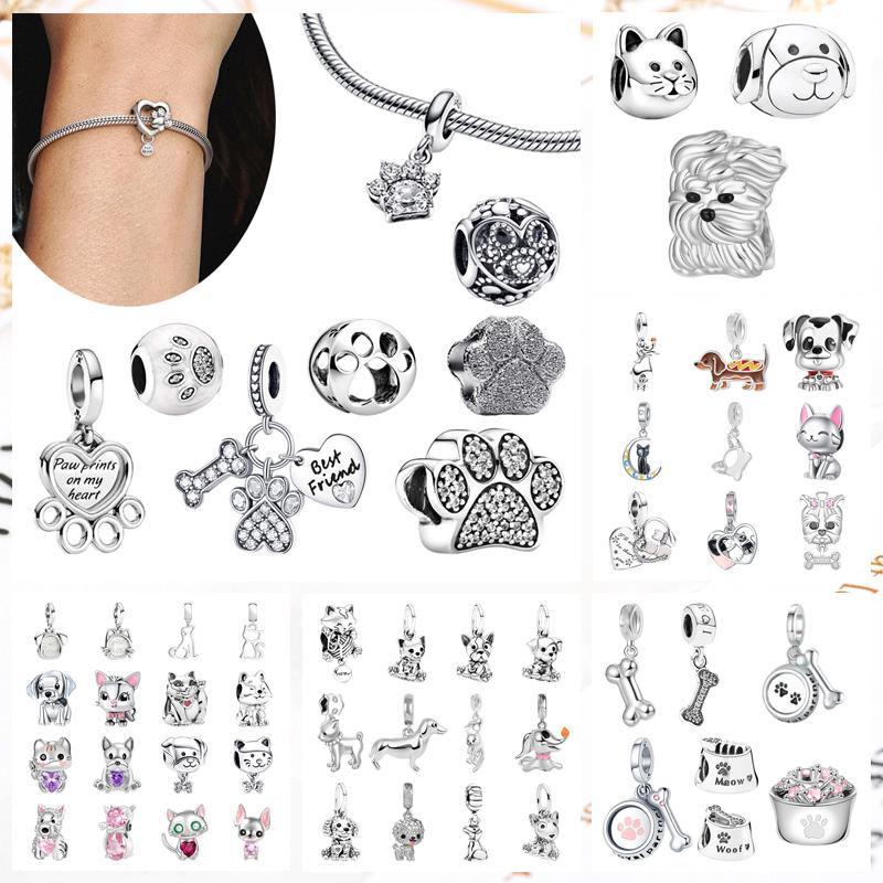 DIY Sparkling Paw Print Charm Beads for Pet Cat Dog Bracelets Jewelry Gifts Accessories