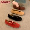 Fashion Buckle Fashion Flock Ladies Mary Janes Flats Shoes Female Square Toe Footwear Shallow Women Flats Slip On Shoes Lady
