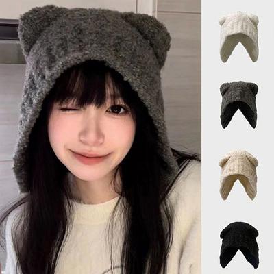 Autumn And Winter Cute Hat Thickened Plush Travel Hat Set Outdoor Women'S Hat