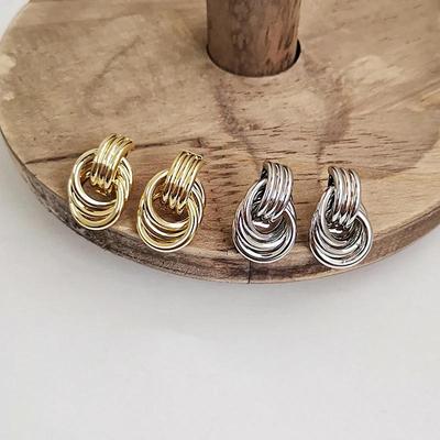 Three Layers Small Circle Knot Stud Earrings For Woman Maxi Geometric Exaggerated Trendy Metallic Gold Color Punk Jewelry