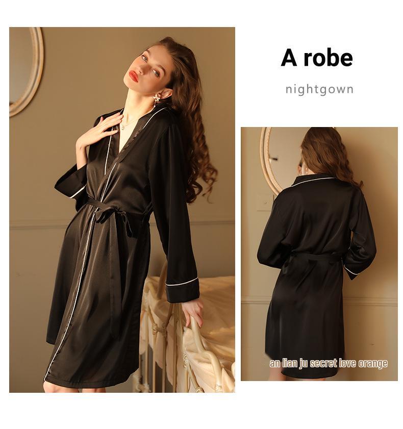 Summer Women's Luxury Silk-Like Cardigan Robe & Pajamas Set