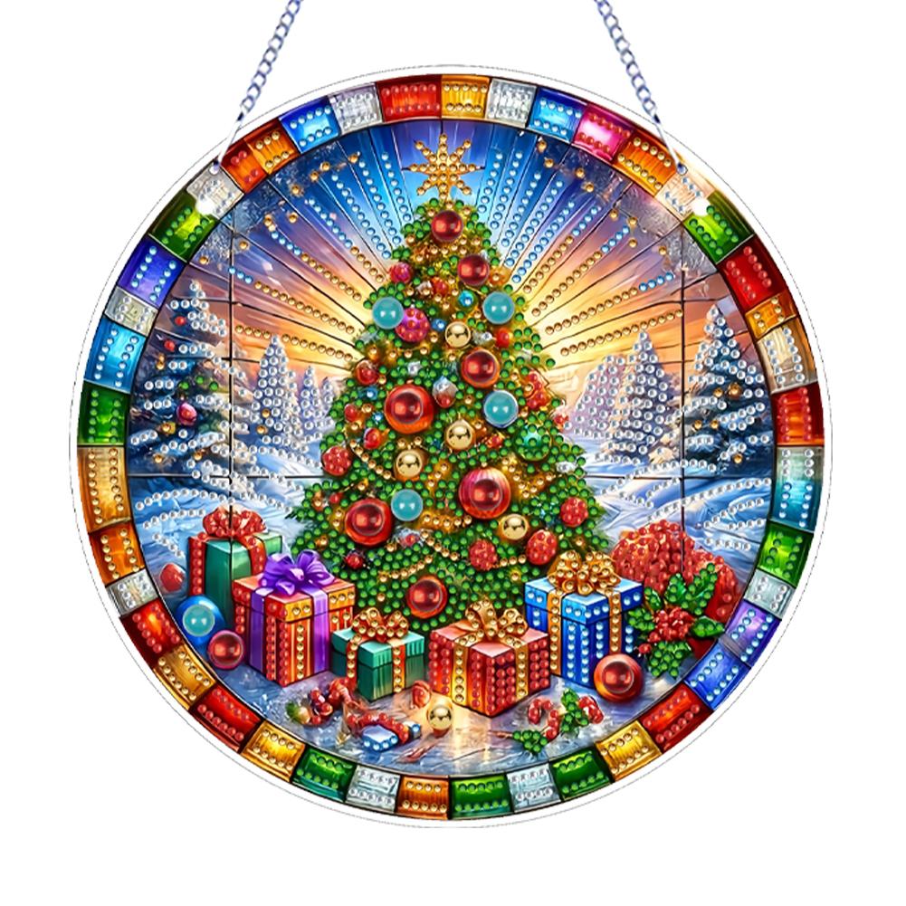 Xmas Theme 2D Flat DIY Special Shape Rhinestone Diamond Art Window Pendants Diamond Art Pendant Wall Decor for Home & Windows