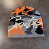 American Vintage Letter Camo Knit Beanie Winter Warm Streetwear Men Women