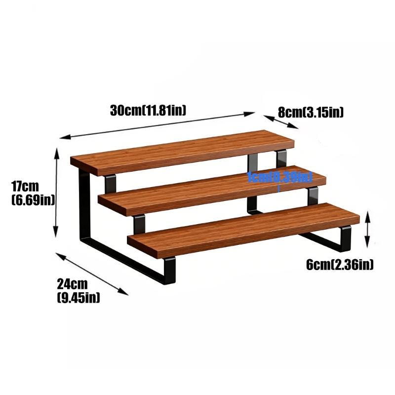 Practical Wood And Metal Constructed Desktop Shelf Unit 3 Tiers Storage Rack For Water Glasses Perfume Bottles