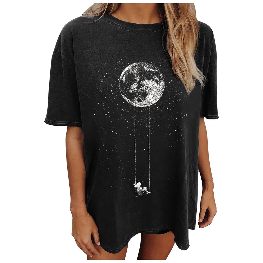 Women's Vintage Drop Sleeves Printed Pattern Casual Short Sleeve Tops Blouse