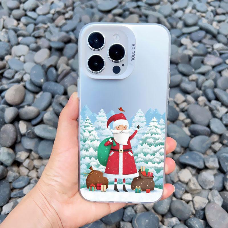 Luxury Cartoon Christmas Phone Case for IPhone 14 15 Pro Max Plus 11 12 13 Mini Pro Max Simple Santa Shockproof Laser Matte Case