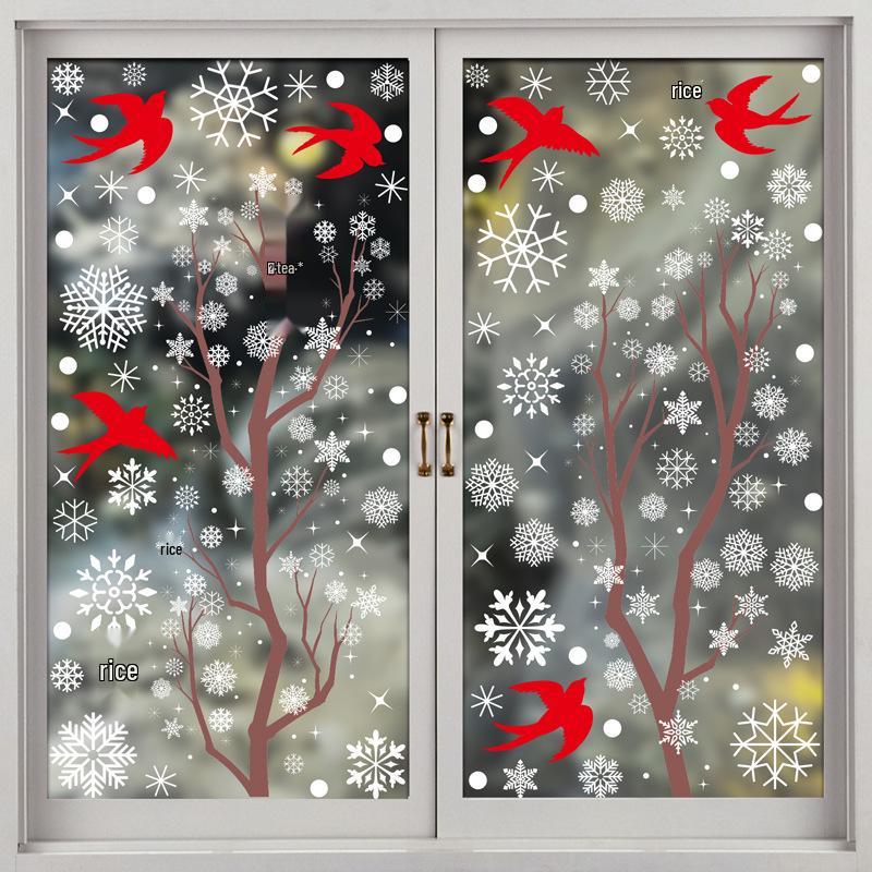 Snowflake Scene Christmas Window Stickers: Holiday Atmosphere Glass Decor