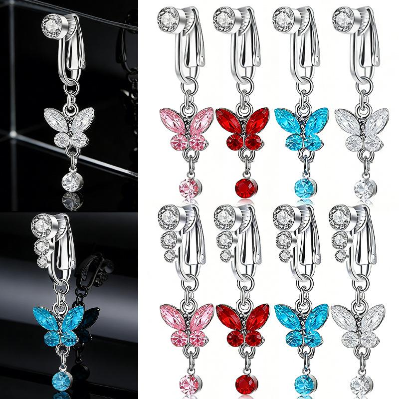 Fashion Butterfly Pentagram Non Perforated Navel Clip On Umbilical Navel Fake Pircing Zircon Cartilage Clip On Body Jewelry