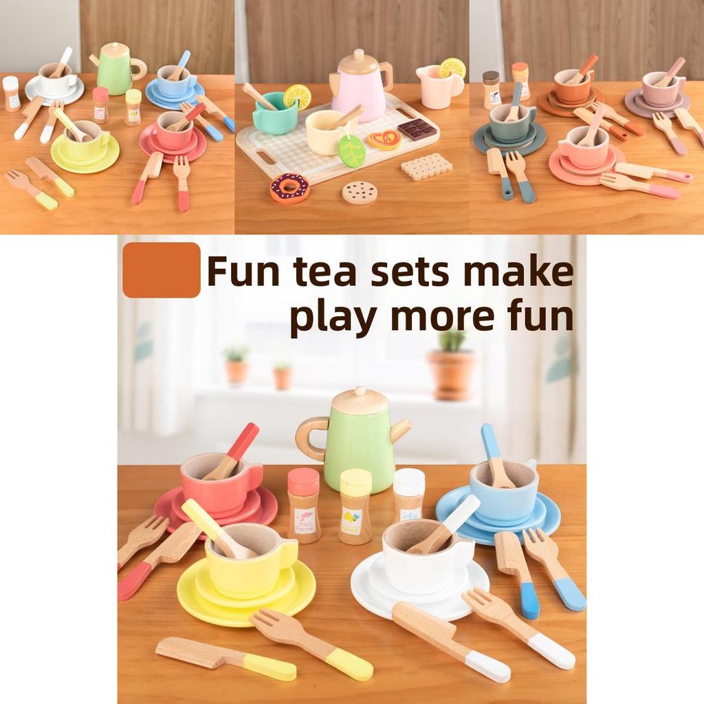 Wooden Afternoon Tea Cookies Cups Tableware Set Children Toys For Imaginative Pretend Play