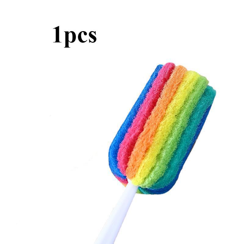 Rainbow Sponge Baby Bottle Pacifier Brush Wash Water Cup Container Sponge Cleaning Brush Scrubber with Handle Cleaning Utensils