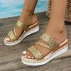 Fashion Gold Wowen Straps Wedge Sandals Women Summer 2025 Platform Rome Shoes Woman Lightweight Thick Sole Sandalias Plus Size 36-43