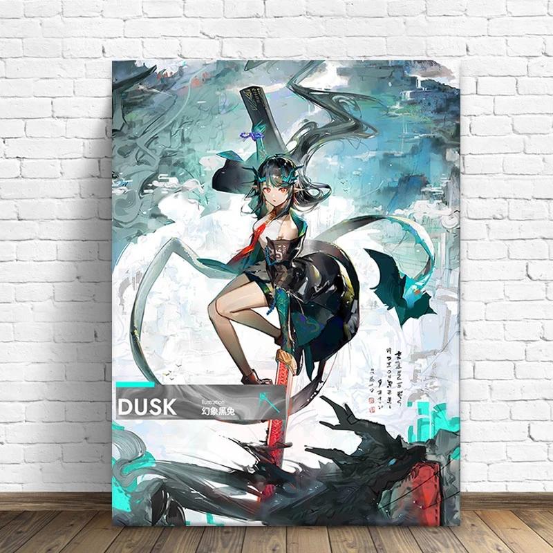 Solid Wood Frame Dusk Arknights Canvas Painting Wall Art Posters Prints Pictures Living Room Decoration Home Decor