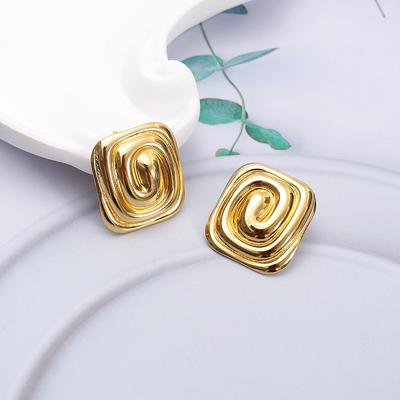 European and American INS Style Design Sense Stainless Steel Square Earrings Fashion Spiral Pattern Vortex Shape Stud Earrings