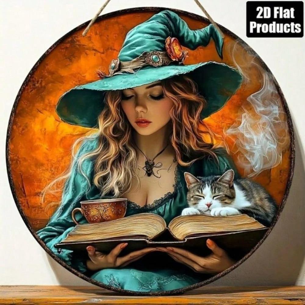 Vintage Gothic Witch Cat Metal Poster Wall Art Bar Decor