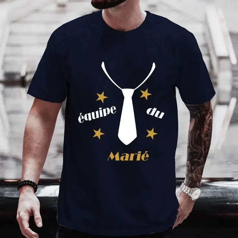 Französisch EVG Team Bräutigam T-Shirts Zukünftige Bräutigam Truppe T-Shirt Trauzeuge Krawatte Grafik Hochzeitsoberteile Freund Junggesellenabschied T-Shirt