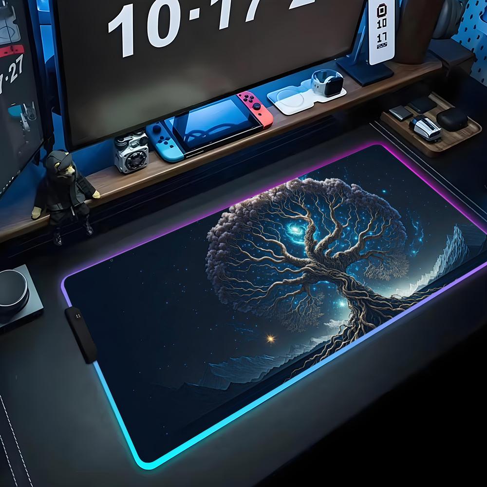 Lebensbaum Mauspads RGB Gaming-Mauspad Großes LED-Pad PC-Schreibtischmatte Leuchtendes Mauspads Große Tastaturmatten Tischteppich mit Hintergrundbeleuchtung