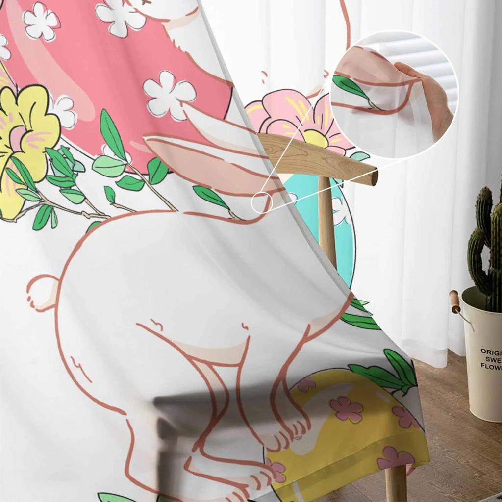 Easter Egg Bunny Flowers Tulle Curtains For Living Room Sheer Curtain For Bedroom Kitchen Blinds Voile Curtains