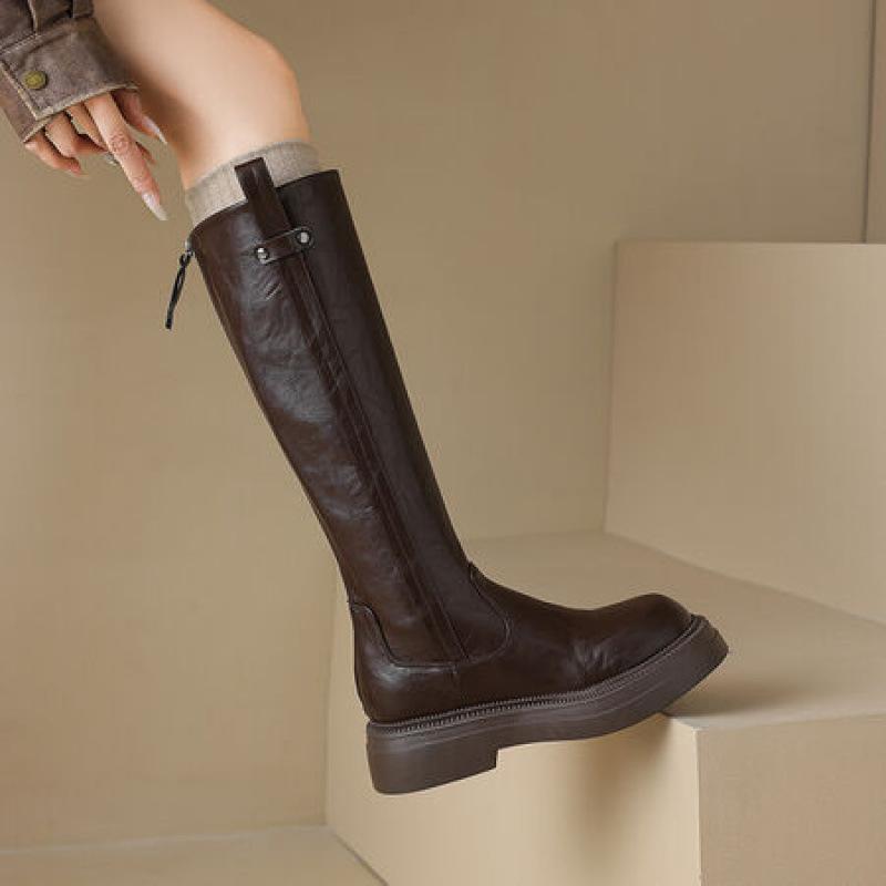 Korean version of the new leather solid color rear zipper Martin boots thick-soled non-slip women's boots autumn and winter women's square heel