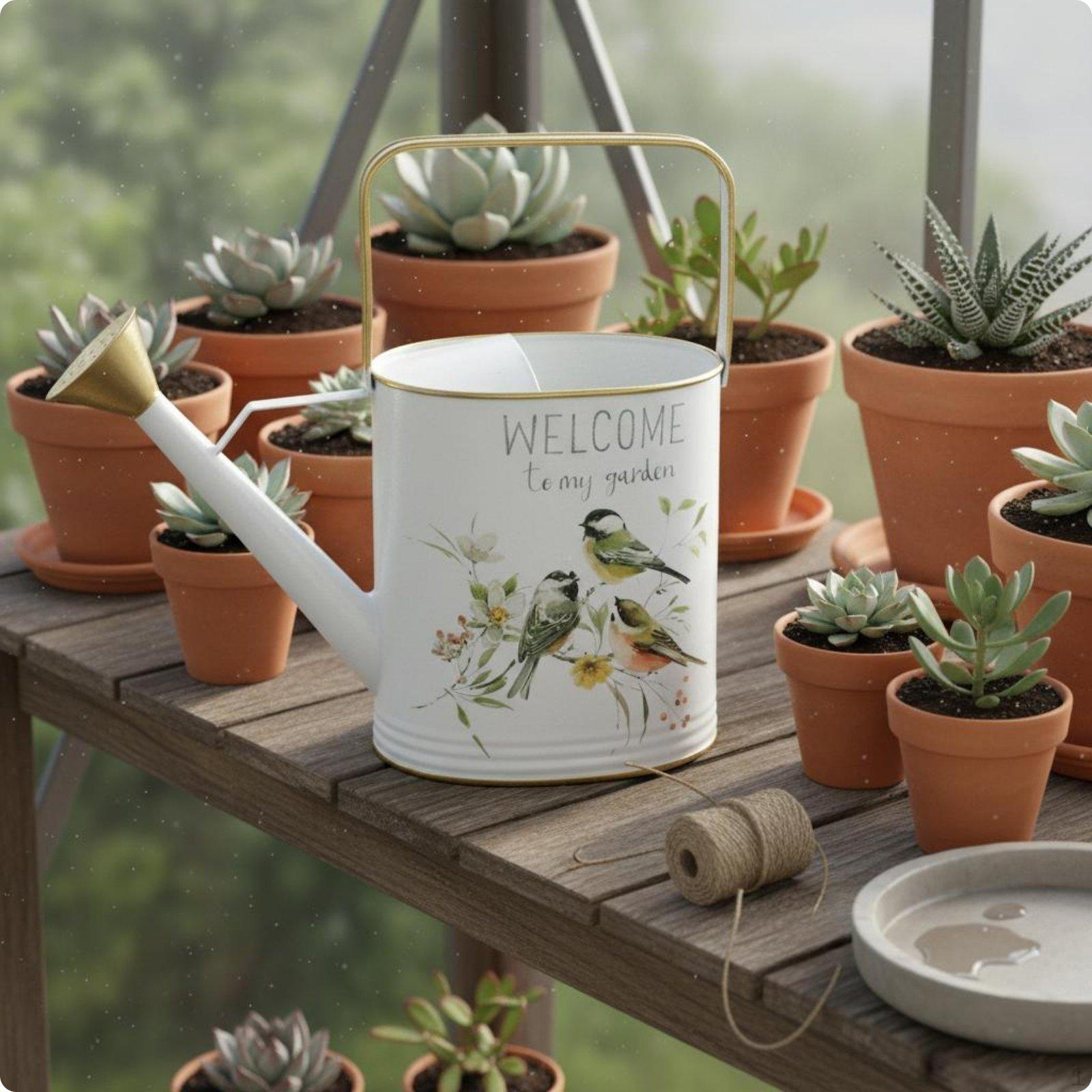 Gießkanne mit langem Ausguss Dekorativ Metall Rustikaler Stil Gartengerät für Gärtner, Balkon Milky White 3L