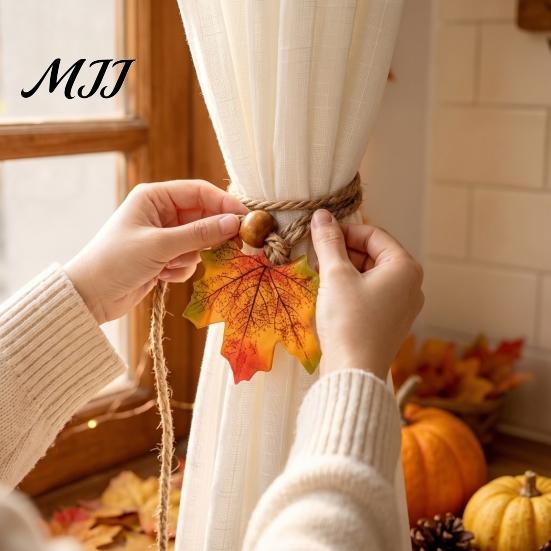 Rustic Autumn Room Accents Maple Leaf Curtain Tieback, Farmhouse Holder, Adjustable Rope Holders Decorative Drapery Holdback for Living Bedroom Decor
