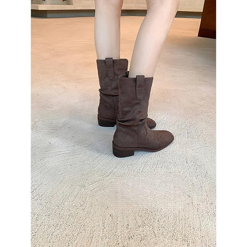 Women's Shoes, Height-increasing Boots, Round-toed Chunk-heeledSlimming, Retro Short Boots