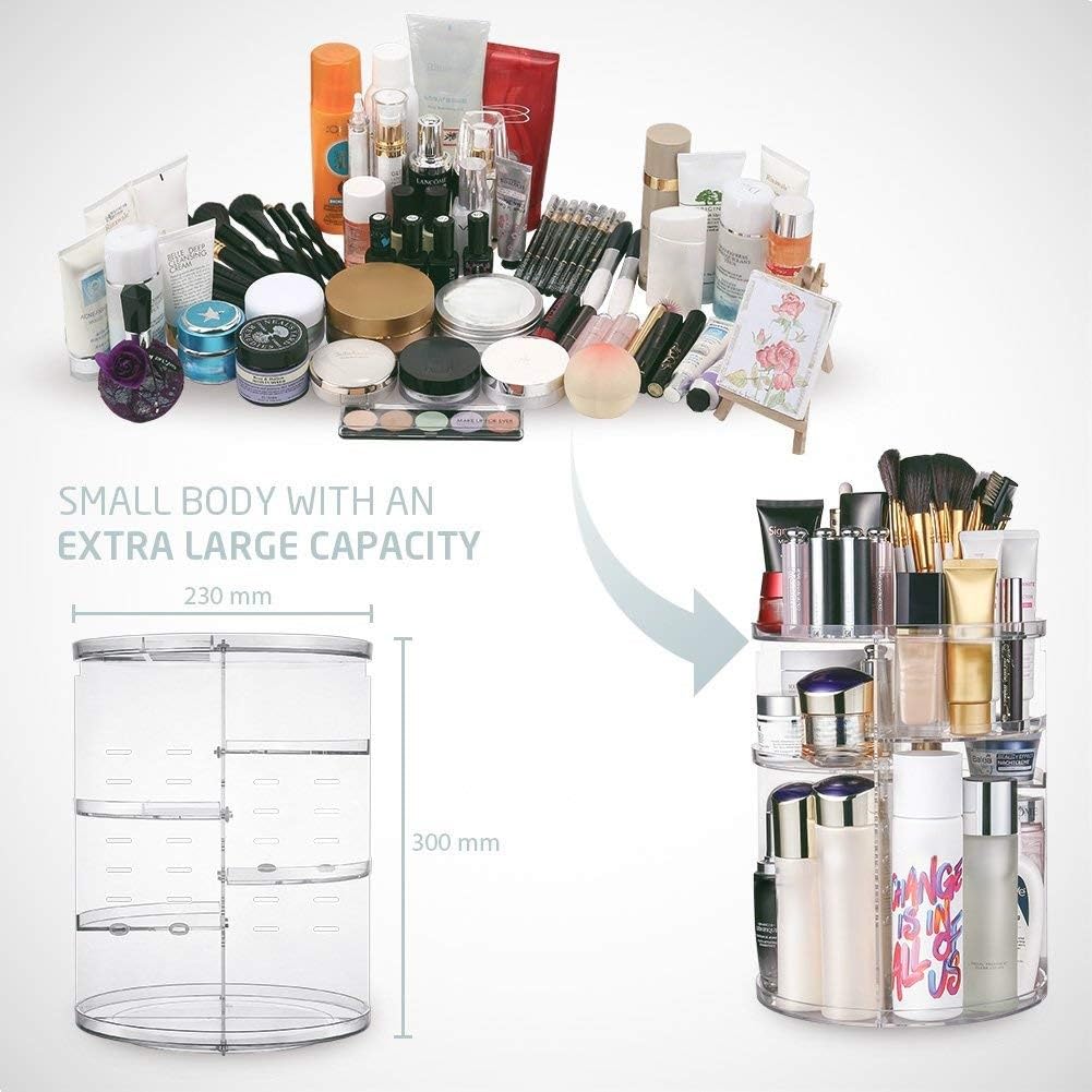 INOVERA (LABEL) Cosmetic Makeup Organizer for Women, Bride & Girls - 360 Rotating Storage Organiser Box - Dressing table Vanity Case Holder for Lip