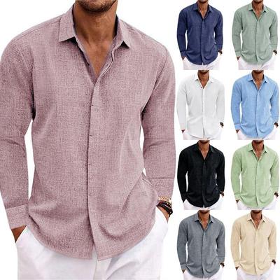 Chemise en lin et coton à manches longues pour homme grande taille