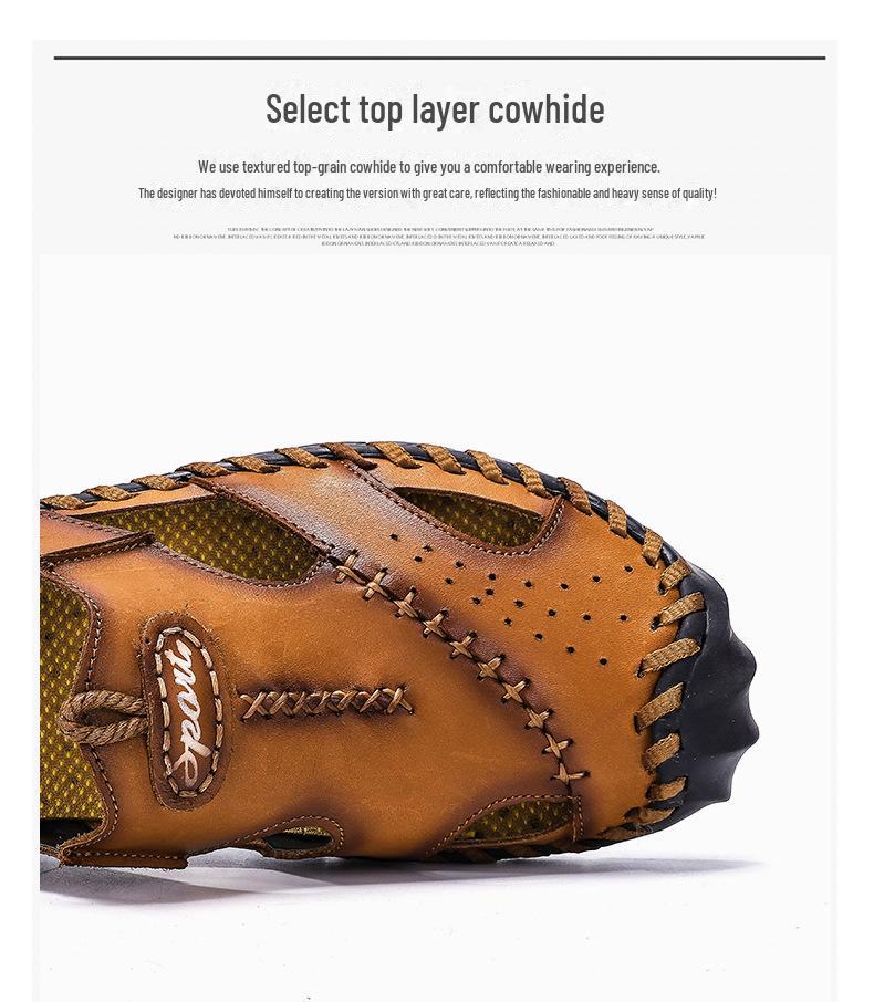 2022 Letnie oddychające skórzane sandały casualowe z zamkniętymi palcami