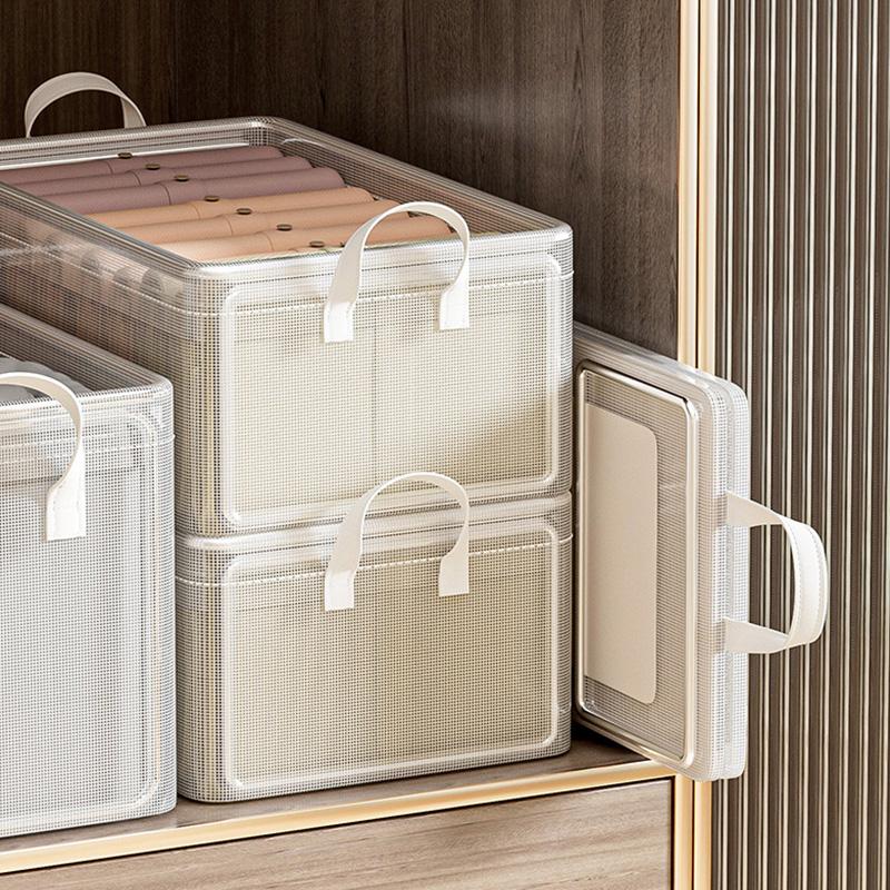 PVC Transparent Storage Basket for Clothes Underwear Storage Box Stainless Steel Frame Wardrobe Organizer Waterproof Cloth Box