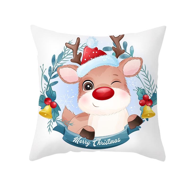 Cartoon Watercolor Christmas Pillow Cover Printed Cute Christmas Snowman Sofa Cushion Pillow Cover Home