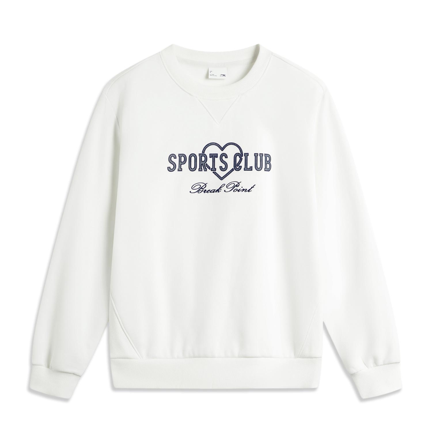 LI-NING Women s 2024 Winter Loose Crew Neck Sweatshirt Milk White AWDU446-1 XS