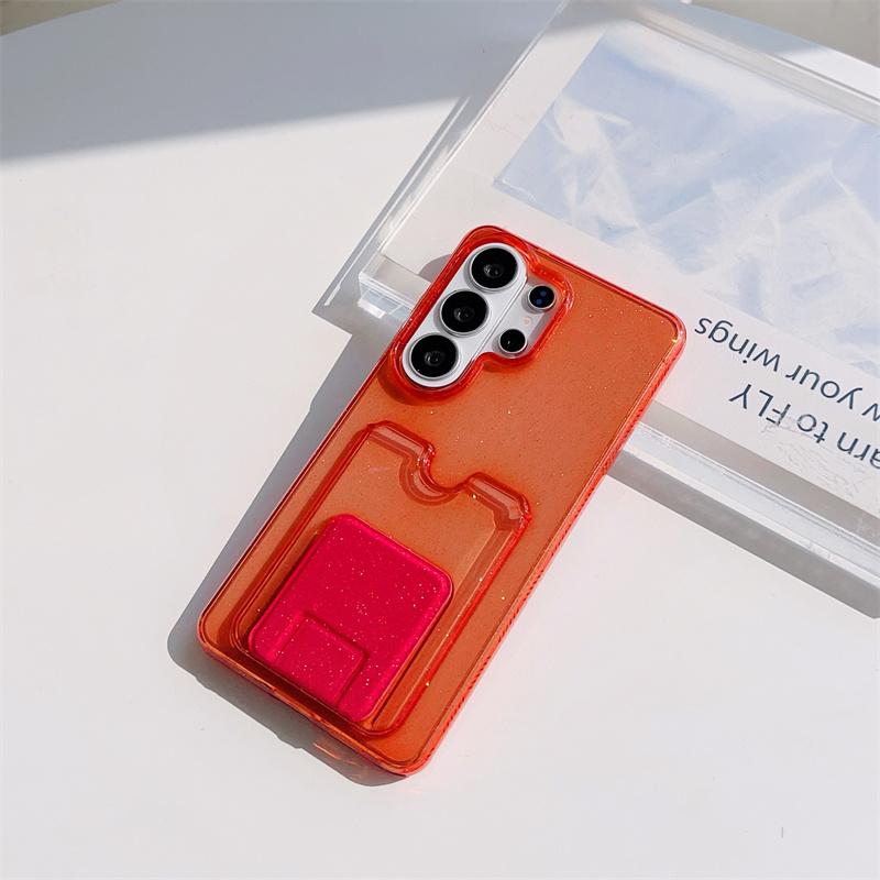 Transparent Glitter Bling Card Holder Wallet Phone Case For Samsung Galaxy S26 S25 S24 S23 Ultra Plus Soft TPU Shockproof Cover