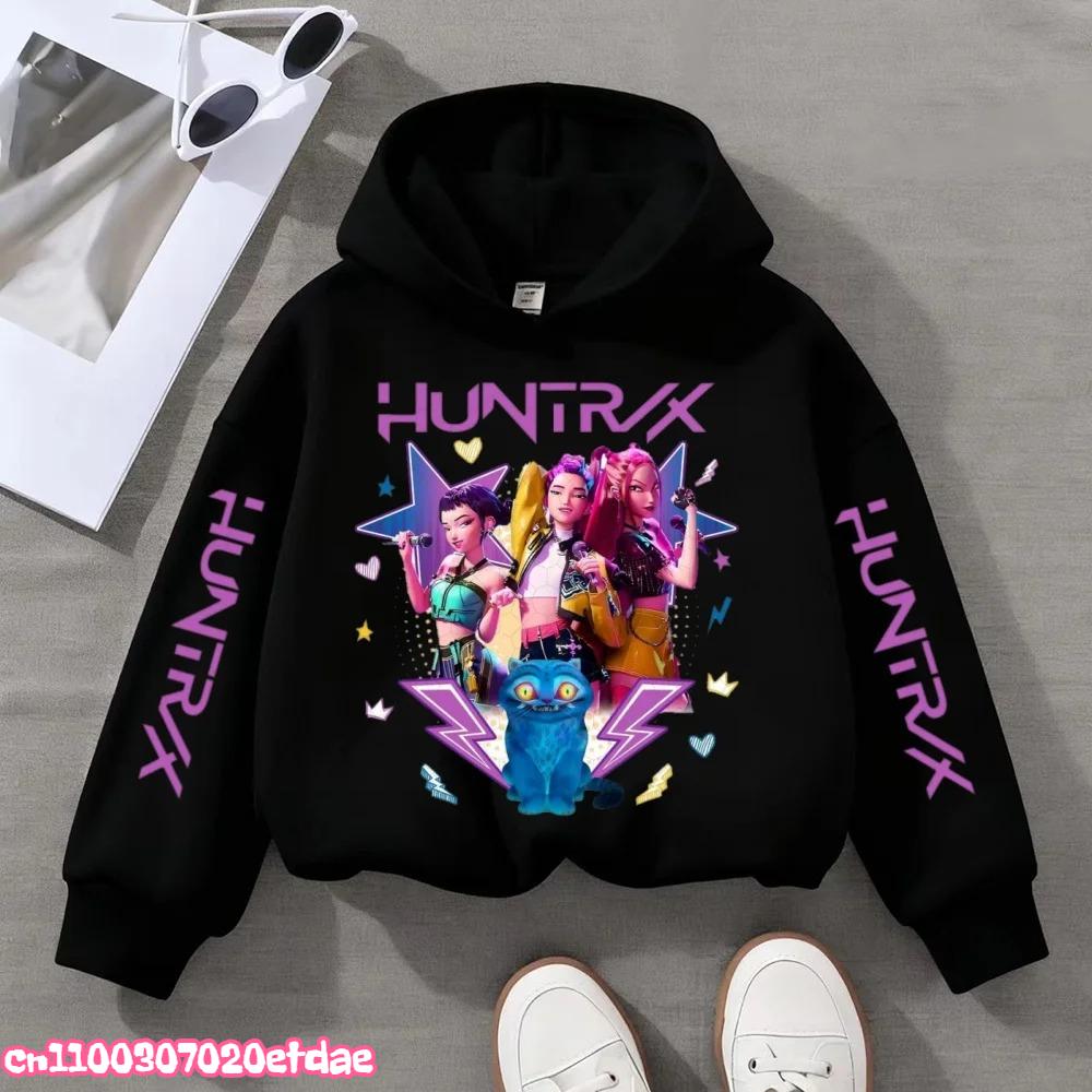 KPop Demon Hunters Cute Print Boys Girls Hooded Sweatshirt Children's Fall and Winter Casual Fashion Warm Pullover Sweatshirt