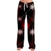 Ladies' Loose And Casual Christmas Printed Wide Leg Pants With Elastic Waistband Drawstring And Pocket Pants