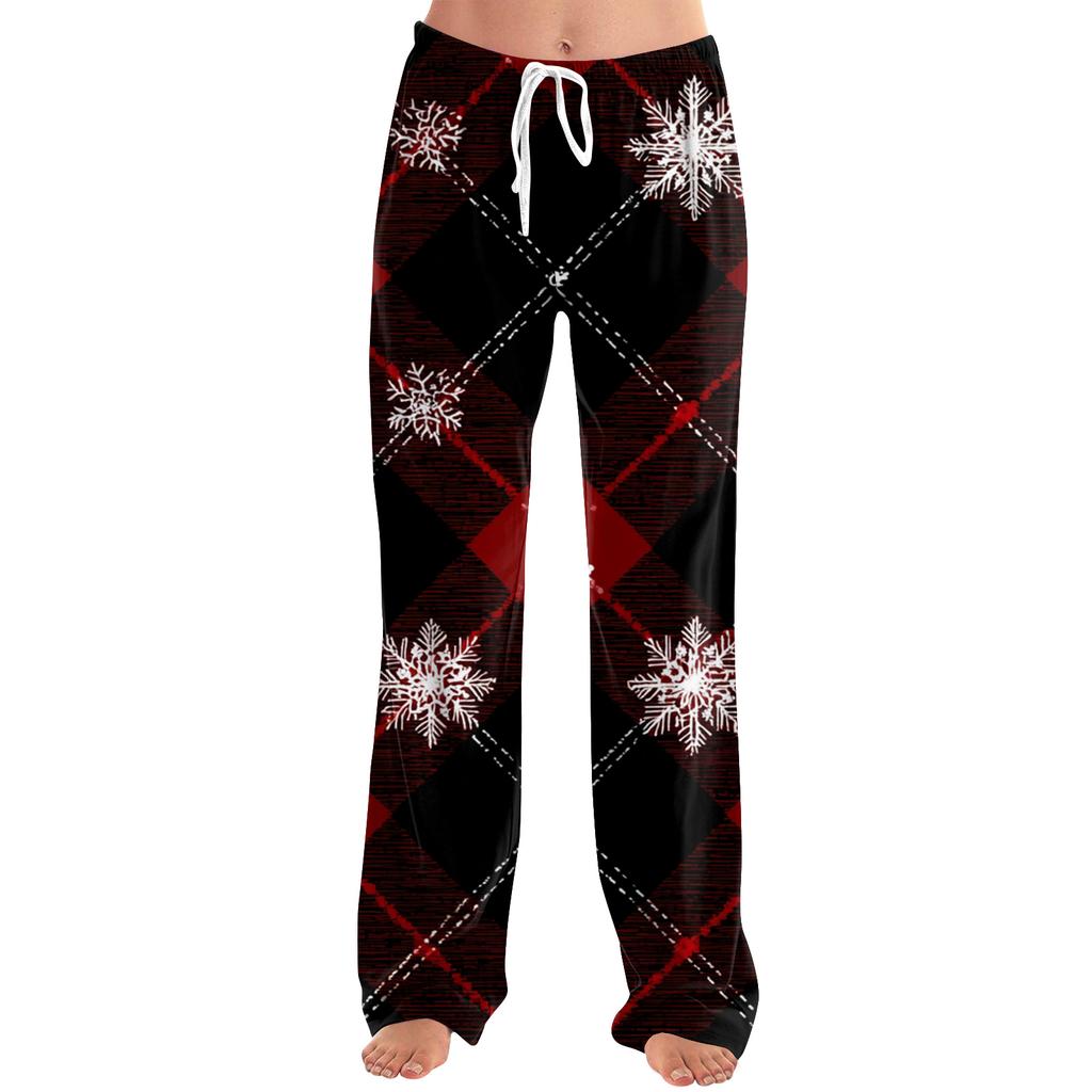 Ladies' Loose And Casual Christmas Printed Wide Leg Pants With Elastic Waistband Drawstring And Pocket Pants