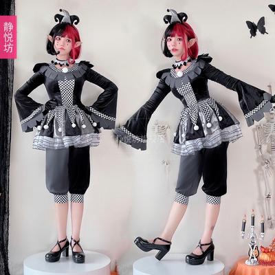 Halloween Adult Male and Female Couples Costume Clown Suit Black and White Broken Soul Clown Performance Costume