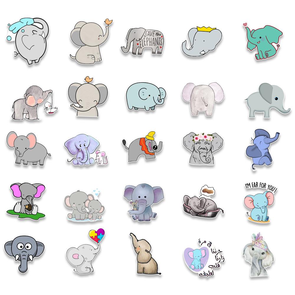 50 Cartoon Elephant Animal Graffiti Sticker Trolley Box Sticker Laptop Mobile Phone Water Cup Sticker