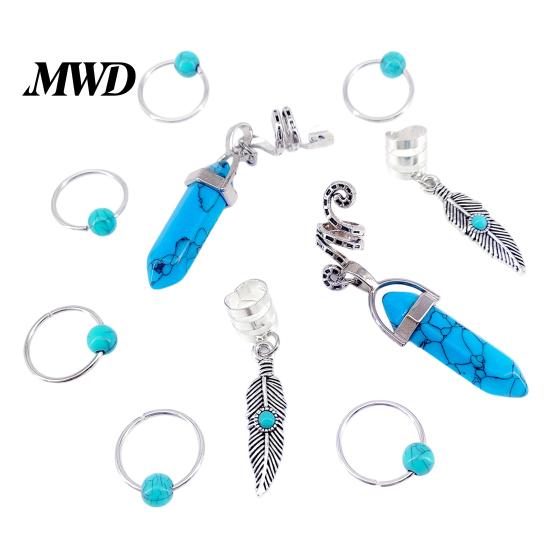 Faux Crystal Feather Hair Clip 10Pcs Braid Buckles, Style Dreadlocks Accessories, Alloy Turquoise Accessory Open Design Clips for Thin Thick 1 Set