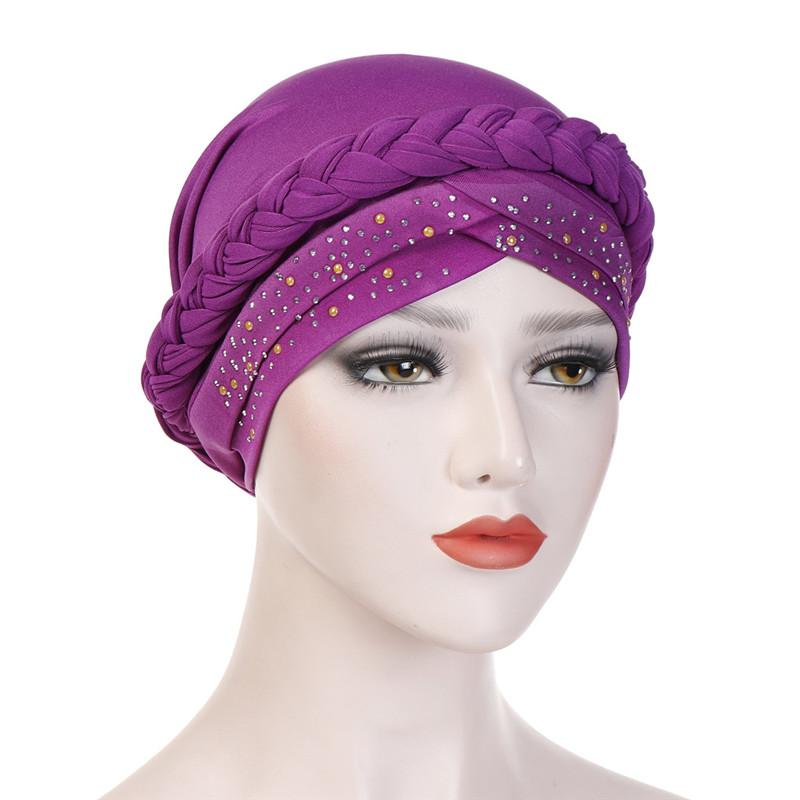 Trendy muslim women inner caps for hijab India wrap head turban bonnet with drill solid color hijab underscarf caps turbante