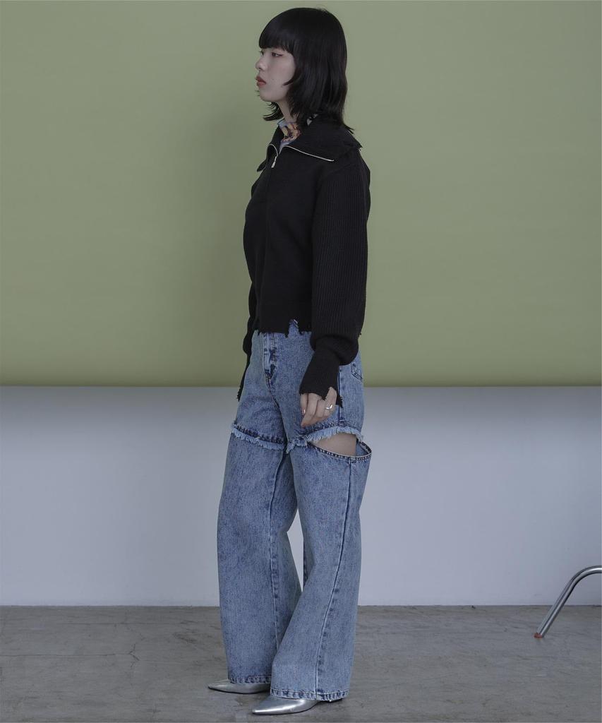 miette Distressed Knit Pullover REXX1080 Free Size Black Half-Zip Women's