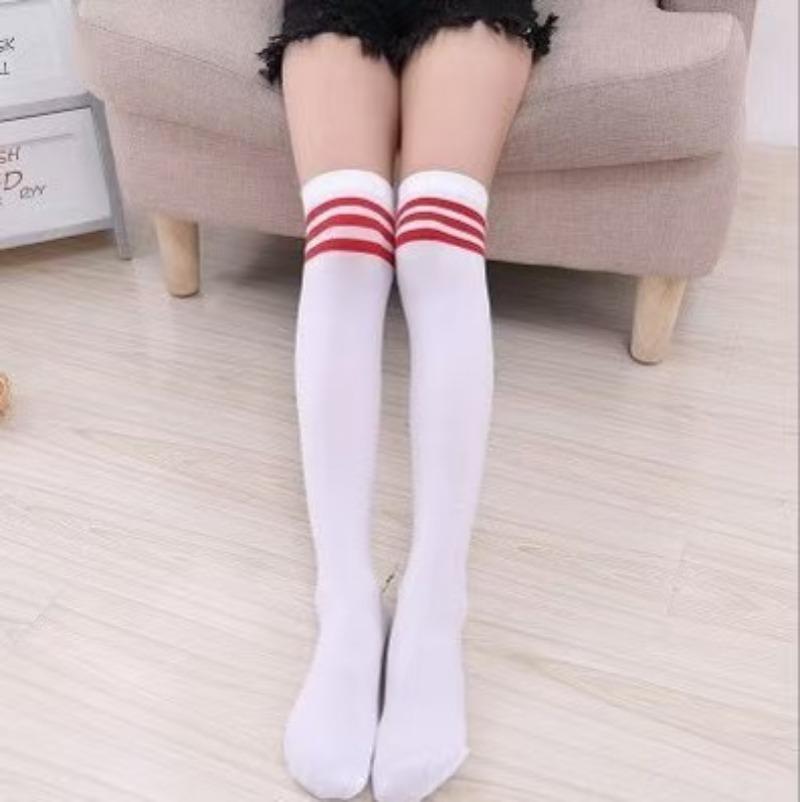 Kids Velvet Thin Breathable Striped Knee High Socks Soft Sports Long Socks For Boys Girls School Uniform Comfortable
