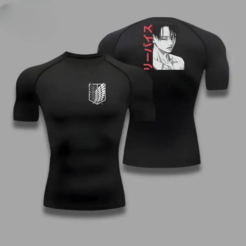 Men Compression Shirt Workout Quick Dry Levi Ackerman Print Top Breathable Sweat Absorbing Fit Fitness T-Shirt Sweat-Resistant