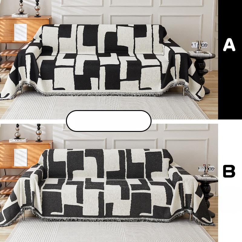 Black and White Four-season Universal Full-cover Fabric Sofa Towel, Light Luxury Chenille Sofa Cover Towel, Simple AB Double-sided Sofa Cover Towel