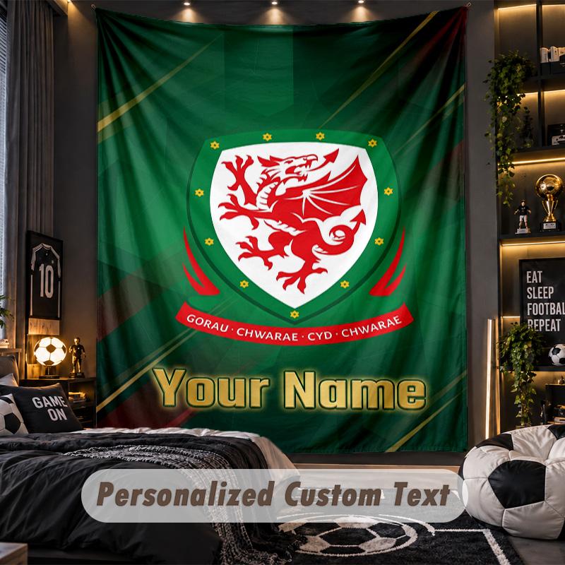 TapestryWales Rugby Custom Name Text Personalized Wall Hanging Tapestry Home Wall Decor