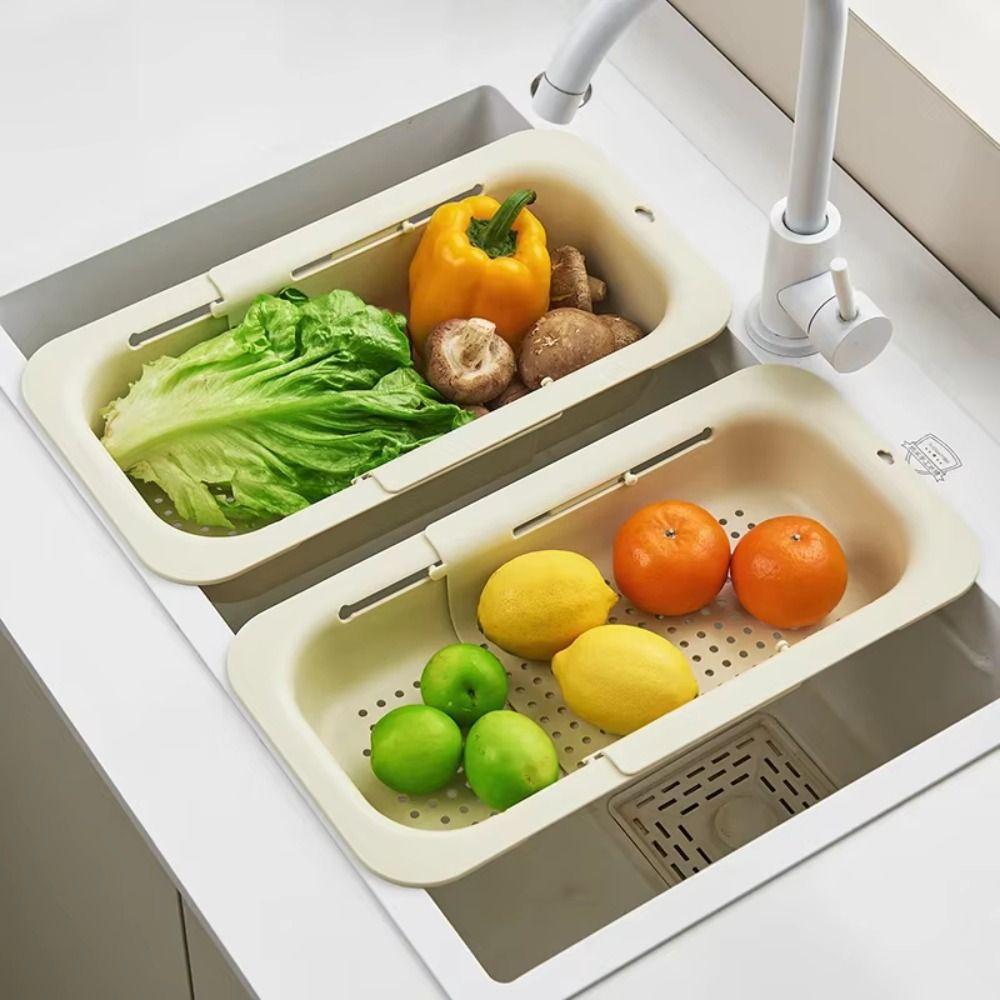 Over The Sink Vegetable Wash Basin Adjustable Colander Strainer Sink Drain Rack  Vegetable Washing